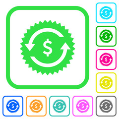 Dollar pay back guarantee sticker vivid colored flat icons
