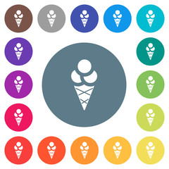 Ice cream flat white icons on round color backgrounds