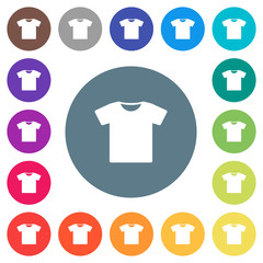 T-shirt flat white icons on round color backgrounds