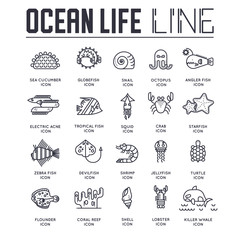 dedicated to undersea vector brochure lines set. Coral reef in the ocean template of thin line. invitation concept background. Layout outline illustration modern page
