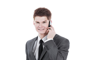 closeup.young businessman talking on mobile phone.