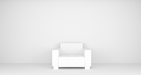 3D Rendering Of Realistic White Room With Armchair