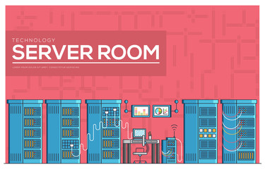 Server room outline vector illustration. Linear symbol pack. Modern template of thin line icons, logo, symbols, pictogram and flat illustrations concept