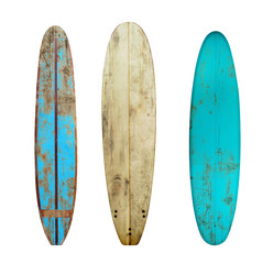 Vintage wood surfboard isolated on white with clipping path for object, retro styles.
