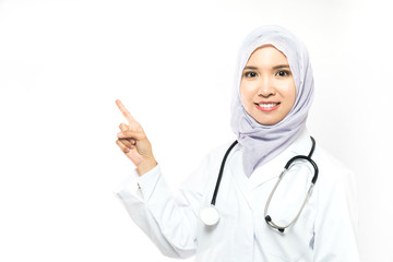 Young muslim female doctor wearing hijab.