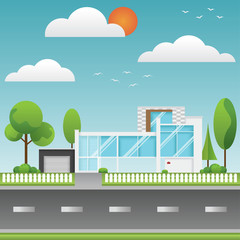 A modern houses and environment with tree and along the roads, Modern building and architecture