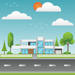 A modern houses and environment with tree and along the roads, Modern building and architecture