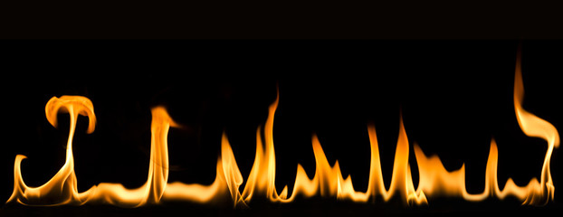 Fire burning, flames on black background 