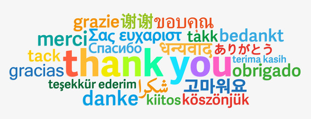 Obraz premium colorful thank you word cloud in different languages on light grey background