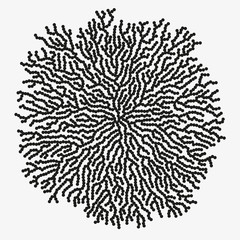 Monochrome abstract vector illustration with organic shape made of round particles. Modern scientific background with growing microscopic bacteria. Schematic generative fungus. Element of design. - 200870718