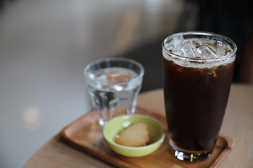 Iced black coffee on coffee shop