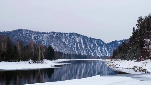 Video waters of Altai river Biya in winter season