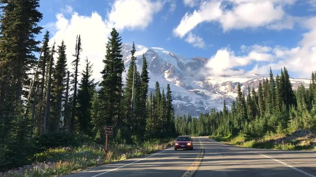 Mount Rainier National park road in summer season