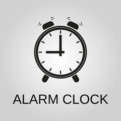 Alarm clock icon. Alarm clock symbol. Flat design. Stock - Vector illustration