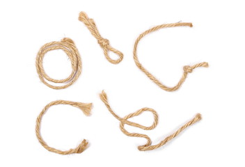 Strings, ropes isolated on white background and texture, top view