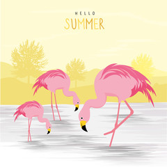 Pink flamingo Animal Bird Cartoon Character Vector Illustration