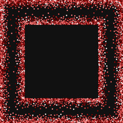 Red gold glitter. Square abstract frame with red gold glitter on black background. Dazzling Vector illustration.