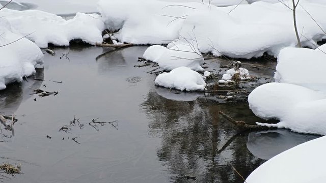 Small creek in Altai village Ust'-Lebed' in winter season