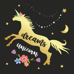 Unicorns Horse Cute Dream Fantasy Cartoon Character Vector Illustration 