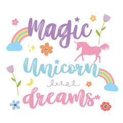 Unicorns Horse Cute Dream Fantasy Cartoon Character Vector Illustration 