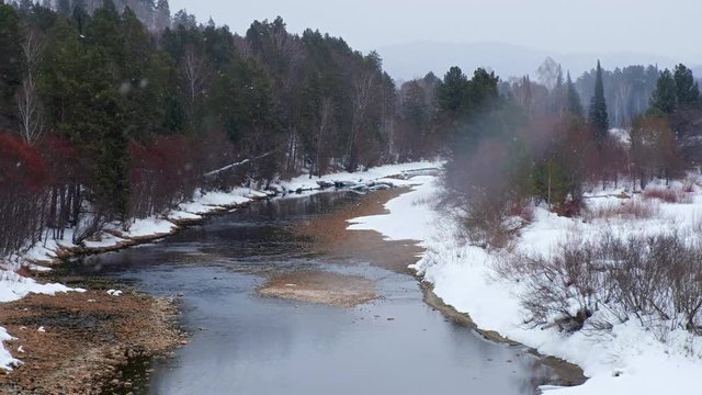 River Lebed' near Altai village Ust'-Lebed' in winter season