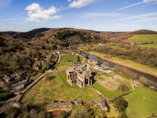 Aerial View of The Tintern Abbey church, first Cistercian foundation in Wales, dating back to a.d. 1131