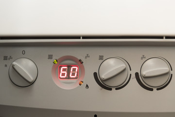 Close up of the controls of a British Combi Gas Boiler