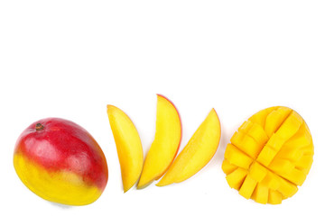 Fototapeta na wymiar Mango fruit and half isolated on white background with copy space for your text. Top view. Flat lay