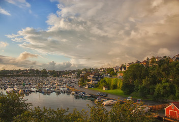 Stavanger bay at sunset, Norway. Travel background