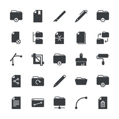 Modern Simple Set of folder, files, design Vector fill Icons. ..Contains such Icons as abstract, folder,  information,  text, network, pen and more on white background. Fully Editable. Pixel Perfect.