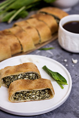 Pie or strudel with spinach and feta cheese