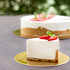 Cheesecake with strawberries. Cake decorated with strawberries.