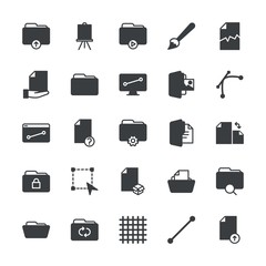 Modern Simple Set of folder, files, design Vector fill Icons. ..Contains such Icons as  data,  corrupt,  brush,  illustration,  open,  ink and more on white background. Fully Editable. Pixel Perfect.