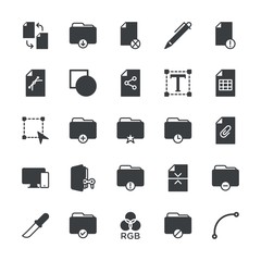 Modern Simple Set of folder, files, design Vector fill Icons. ..Contains such Icons as  download, delete,  banner,  sign,  spectrum, rgb and more on white background. Fully Editable. Pixel Perfect.