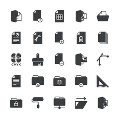 Modern Simple Set of folder, files, design Vector fill Icons. ..Contains such Icons as textile,  secret,  modern, paint, folder,  roller and more on white background. Fully Editable. Pixel Perfect.