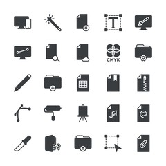 Modern Simple Set of folder, files, design Vector fill Icons. ..Contains such Icons as file,  attach, music,  game,  text, magic,  design and more on white background. Fully Editable. Pixel Perfect.