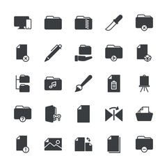 Modern Simple Set of folder, files, design Vector fill Icons. ..Contains such Icons as close,  responsive, paint,  rotation,  remove,  flip and more on white background. Fully Editable. Pixel Perfect.