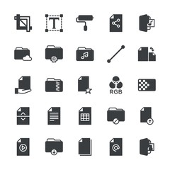 Modern Simple Set of folder, files, design Vector fill Icons. ..Contains such Icons as  zip, favorite, paragraph,  folder, file,  computer and more on white background. Fully Editable. Pixel Perfect.