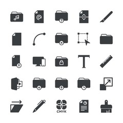 Modern Simple Set of folder, files, design Vector fill Icons. ..Contains such Icons as  responsive,  write,  concept, tool,  illustration and more on white background. Fully Editable. Pixel Perfect.