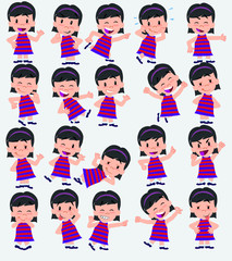 Cartoon character girl. Set with different postures, attitudes and poses, always in positive attitude, doing different activities in vector vector illustrations.
