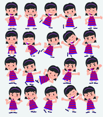 Cartoon character white girl. Set with different postures, attitudes and poses, doing different activities in isolated vector illustrations.