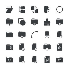 Modern Simple Set of folder, files, design Vector fill Icons. ..Contains such Icons as  trim,  equipment, music,  background,  catalog and more on white background. Fully Editable. Pixel Perfect.