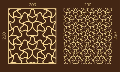 Laser cutting set. Woodcut vector trellis panel. Plywood lasercut eastern design. Hexagonal seamless pattern for printing, engraving, paper cutting. Stencil lattice ornament.