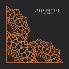 Laser cutting corner. Tapestry panel. Jigsaw die cut ornament. Lacy cutout silhouette stencil. Fretwork floral pattern. Vector template for paper cutting, metal and woodcut.
