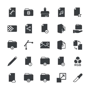 Modern Simple Set of folder, files, design Vector fill Icons. ..Contains such Icons as knife,  symbol,  color, rgb,  data,  background and more on white background. Fully Editable. Pixel Perfect.