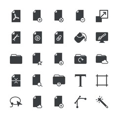 Modern Simple Set of folder, files, design Vector fill Icons. ..Contains such Icons as  symbol,  document,  publish,  attach,  wand,  cloud and more on white background. Fully Editable. Pixel Perfect.