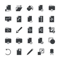 Modern Simple Set of folder, files, design Vector fill Icons. ..Contains such Icons as delete,  trim,  circle,  flip,  vector,  brush, box and more on white background. Fully Editable. Pixel Perfect.
