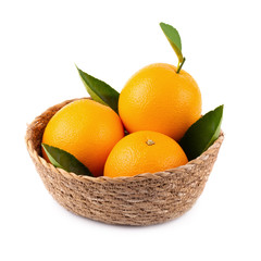 Fresh orange In the basket isolated on a white background
