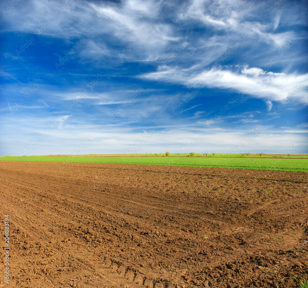 Sticker plowed field and sky