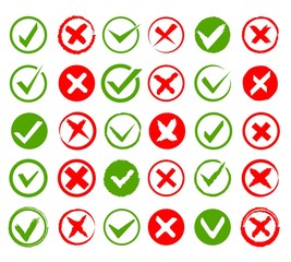 Tick and cross icons. Crossed icon ticked or ignore and receipt symbols vector illustration